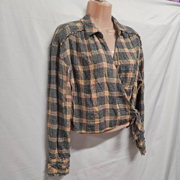 Free People We the Free Running Wild Plaid Wrap Top Women Size S - Picture 16 of 16